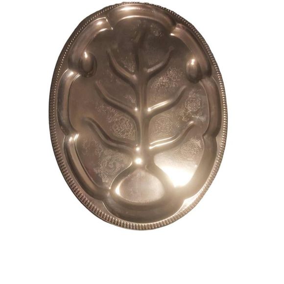Silver Plated oval with Floral Etched with feet dimples turkey tray - Picture 2 of 6